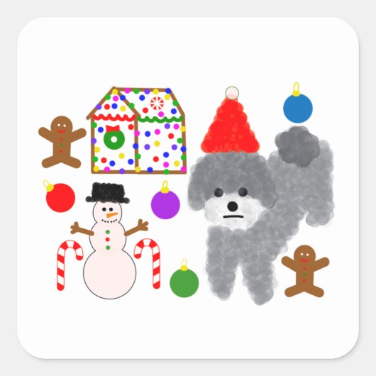 Caniche gris Noël #2 Stickers (Devant)