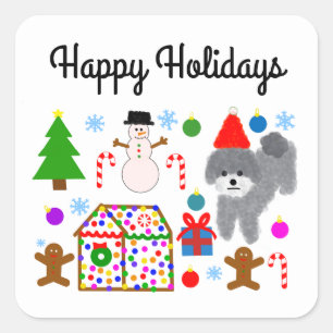 Caniche gris Noël #3-3 Stickers