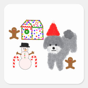 Caniche gris Stickers Noël #1