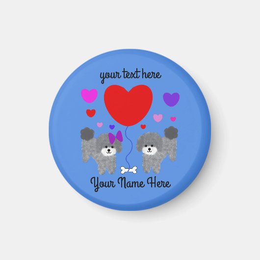 Caniche gris Valentine #1 Magnet rond (Devant)