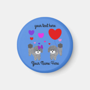 Caniche gris Valentine #2 Magnet rond