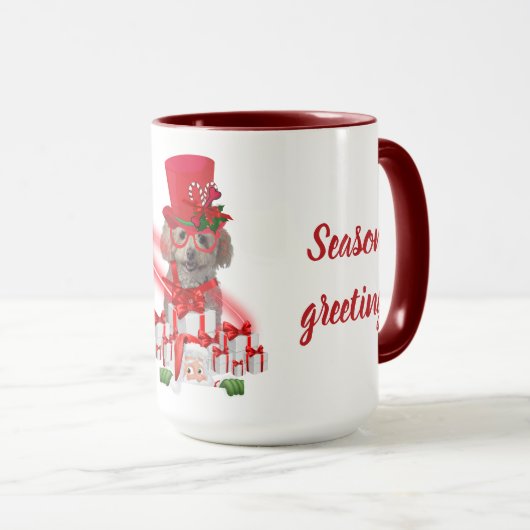 Caniche Joyeuses Fêtes Mug à café rouge et blanc (Devant droit)