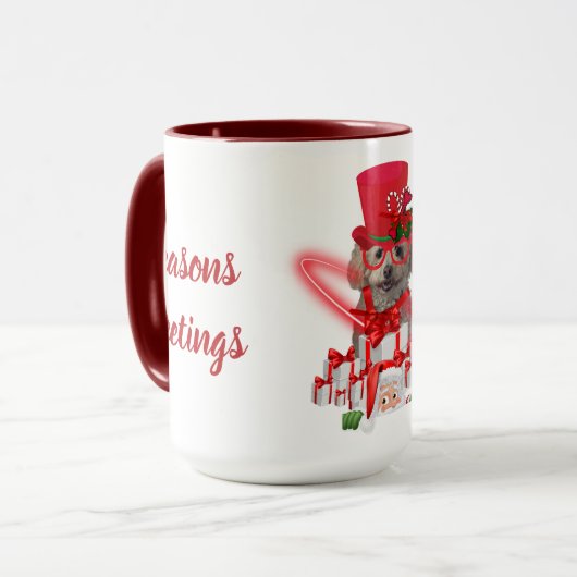 Caniche Joyeuses Fêtes Mug à café rouge et blanc (Devant gauche)