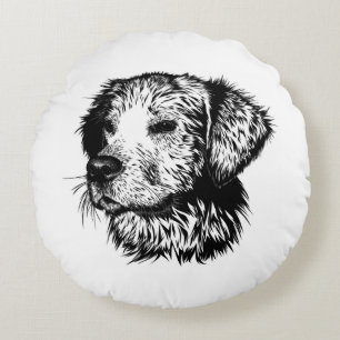 Canine Head schets Rond Kussen
