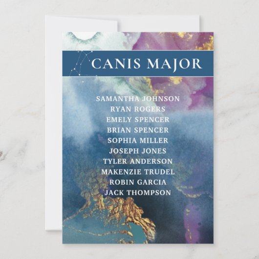 Canis Major Table Number Celestial Seating Chart Kaart (Voorkant)