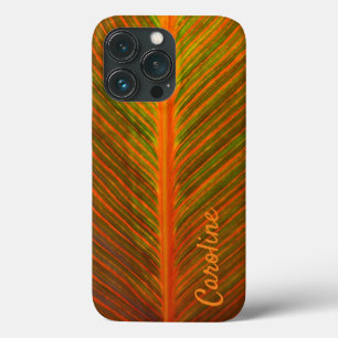 Canna Leaf Oranje en Green Stripe Custom Name iPhone 13 Pro Hoesje