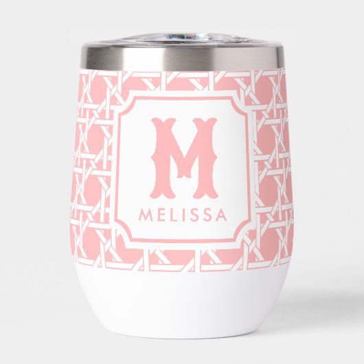 Canne rose et blanche | Rattan | Monogramme (Avant)