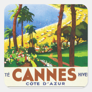  Cannes Cote D'Azur Frans reisbureau Vierkante Sticker