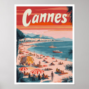 Cannes Frankrijk Kunst Vintage Reizen Illustratie Poster