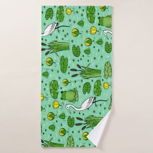 Cannes, hérons, lis : essaim vintage. (Serviette de bain)
