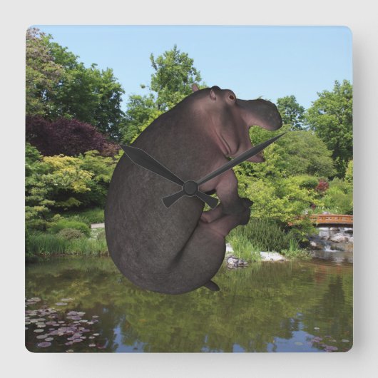 Cannonball Hippo Vierkante Klok (Voorkant)