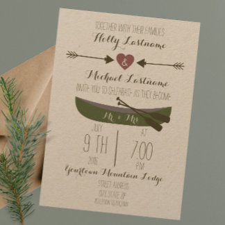 Canoe + Arrows Rustic Wedding Invitation Kaart