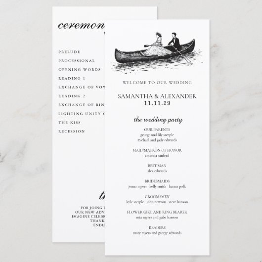 Canoe Couple Ceremony Program (Voorkant / Achterkant)