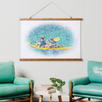 Canoë en pointillisme sur tapisserie murale
