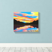 Canoe op het Sunset Lake Canvas Afdruk (Insitu (Houten vloer))
