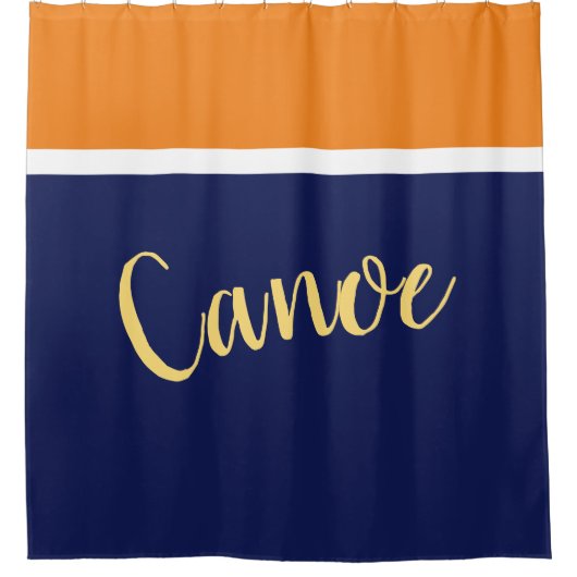CANOE Stijlvolle Navy Blauw Wit Sinaasappel Kleure Douchegordijn (Voorkant)