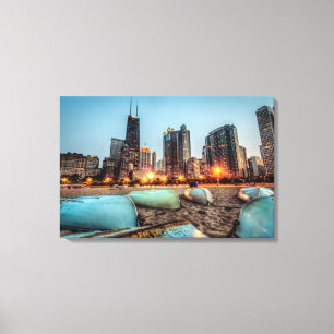 Canoo's op Oak Street Beach een beetje na zonsonde Canvas Afdruk