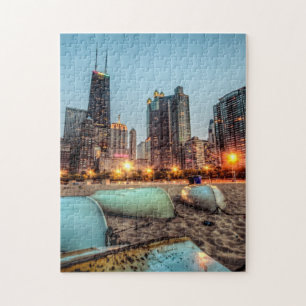 Canoo's op Oak Street Beach een beetje na zonsonde Legpuzzel