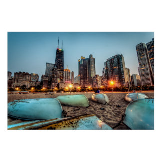 Canoo's op Oak Street Beach een beetje na zonsonde Perfect Poster