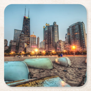 Canoo's op Oak Street Beach een beetje na zonsonde Vierkante Kartonnen Onderzetter