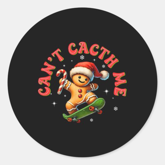 Can't Catch Me Groovy Christmas Gingerbread Man Bo Ronde Sticker (Voorkant)