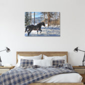 Cantering Black Percheron Horse & Snow Photo 2 Canvas Afdruk (Insitu (Slaapkamer))