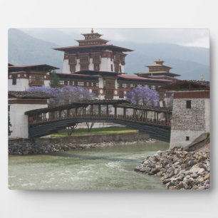 Cantilevered brug nabij Punakha Dzong paleis Fotoplaat