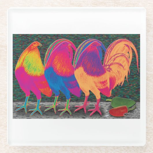 Cantina Roosters Glazen Onderzetter (Voorkant)