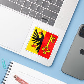 Canton of Geneva flag, Switzerland Sticker (Laptop met iPhone)
