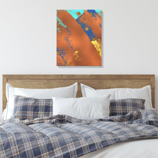 Canvas Abstract kunstwerk blauw kopergoud (Insitu (Slaapkamer))