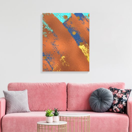 Canvas Abstract kunstwerk blauw kopergoud (Insitu (Woonkamer))