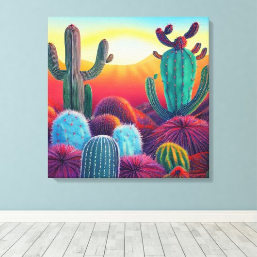 Canvas Afdrukken: Sunset over Cactus desert Platea (Insitu (Houten vloer))