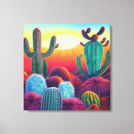 Canvas Afdrukken: Sunset over Cactus desert Platea Afdruk