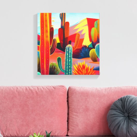 Canvas Afdrukken: woestijncactus in warme kleuren (Insitu (Woonkamer))