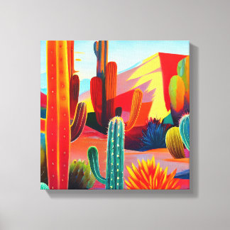 Canvas Afdrukken: woestijncactus in warme kleuren Afdruk