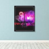 Canvas Art-Eiffeltoren Vuurwerk Afdruk (Insitu (Houten vloer))