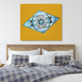 Canvas Atlantic Blue with Sacred Geometry Design  (Insitu (Slaapkamer))