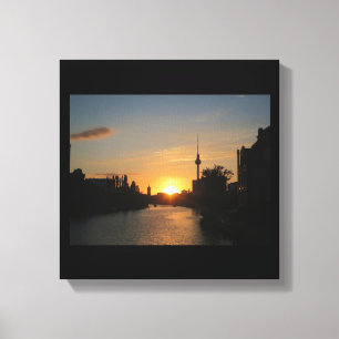 Canvas Berlin Duitsland Skyline Night Fernsehturm Afdruk