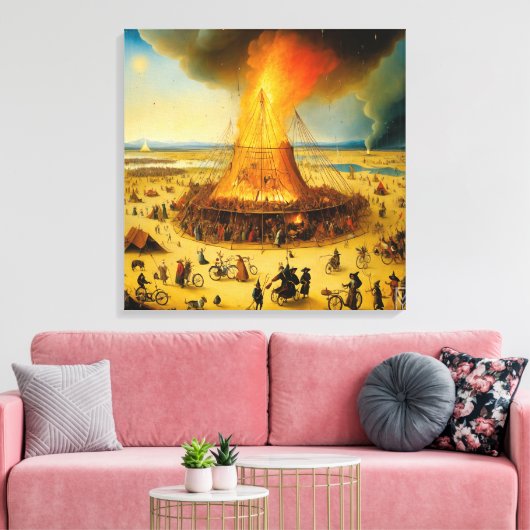Canvas Burning Man in Boschian Vision (Insitu (Woonkamer))
