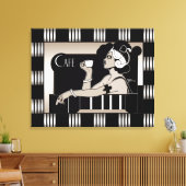 Canvas  Cafe Art Deco Streep Zwart Zilver Afdruk (Insitu (Woonkamer))