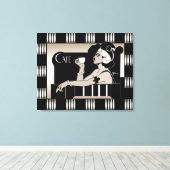 Canvas  Cafe Art Deco Streep Zwart Zilver Afdruk (Insitu (Houten vloer))