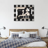 Canvas  Cafe Art Deco Streep Zwart Zilver Afdruk (Insitu (Slaapkamer))