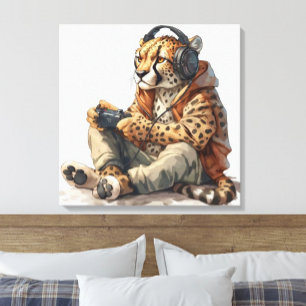 Canvas Cheetah Spelen Videogames Kunst voor Kinder Afdruk