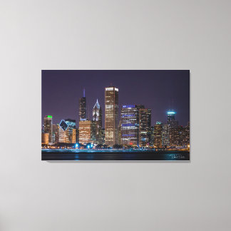 Canvas - Chicago Skyline Illinois met Night Sky Afdruk