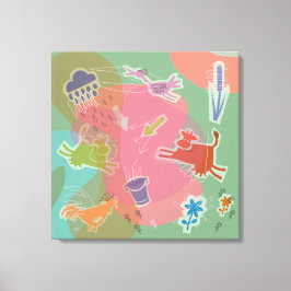 Canvas cow chicken bird afdruk