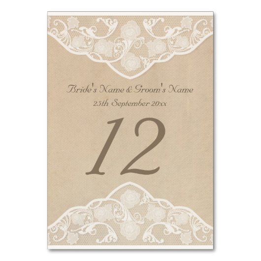  Canvas en Kant Look Trouwtafel Nummer Kaart (Voorkant)