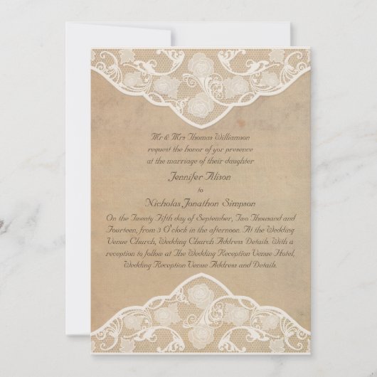Canvas en Lace Effect bruiloft uitnodigingen (Voorkant)
