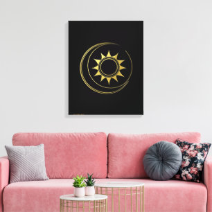 Canvas Gouden Hemelse Harmonie Maan Zon Kunst Afdruk