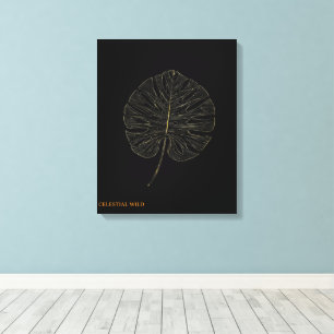 Canvas Gouden Monstera Blad Modern Zwart Decor Afdruk