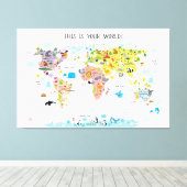 Canvas Kinder Wereldkaart Girls Nursery (Insitu (Houten vloer))